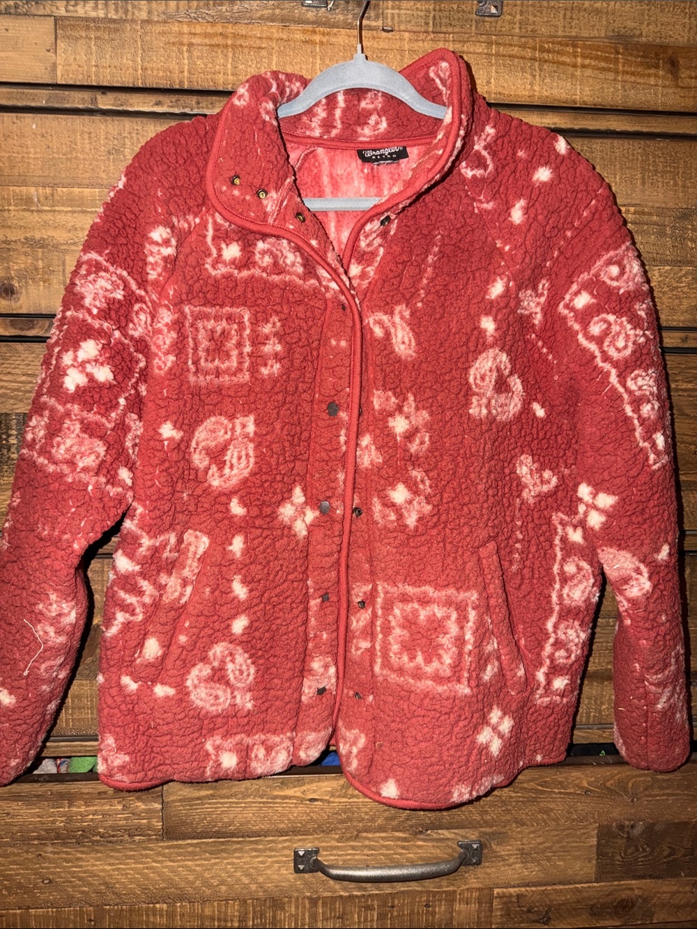 Cozy Red Patterned Teddy Jacket - Wrangler